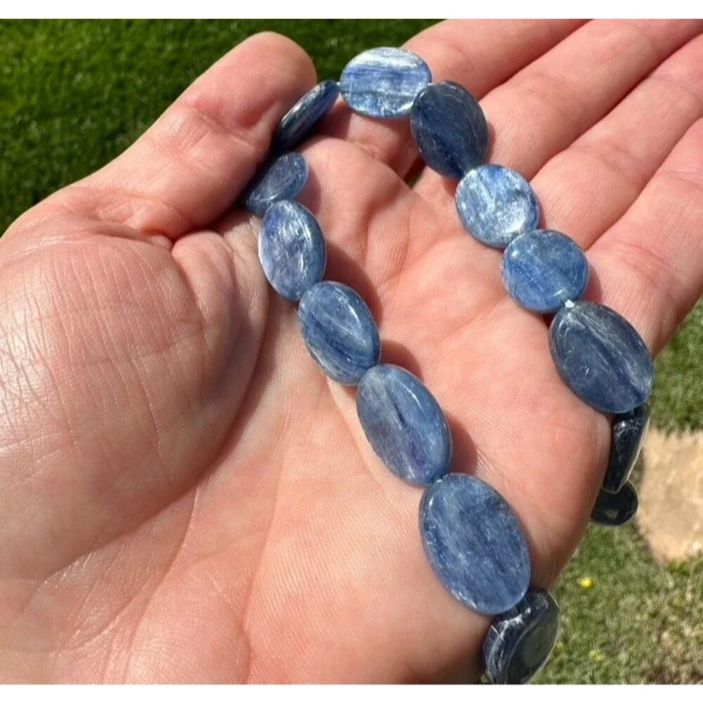 Large Oval Kyanite AAA Bead Gemstone 16 Inch Strand Smooth flat back Coin